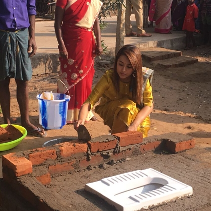 Trisha Krishnan participates as UNICEF Ambassador in toilet building programme in Kancheepuram