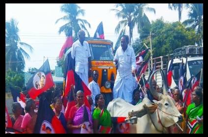 Petrol price hike - Protests on bullock carts