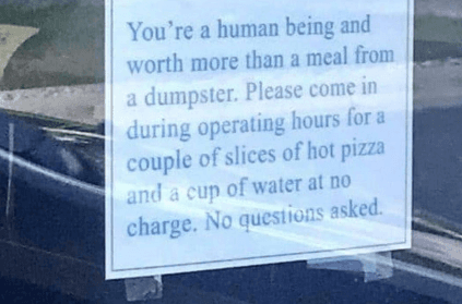 Restaurant offers fresh pizza slices to homeless people for free