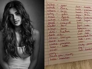 Actress Nidhhi Agerwal shares her Tamil notes as she learns the language