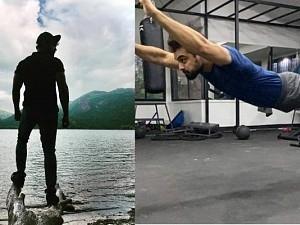 Popular Indian actor Tovino Thomas posts workout image of himself in mid-air.