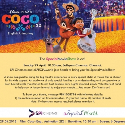 Sathyam Cinemas to screen Coco exclusively for special children
