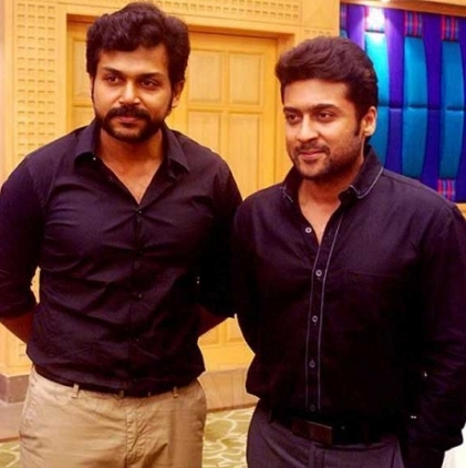 Suriya visits the sets of Karthi’s Kadai Kutty Singam