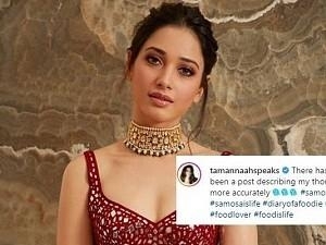 Tamannaah loves samosas shares a post about it