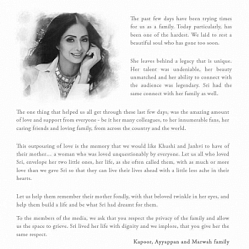 Just In: Important letter from Sridevi's family - Must read